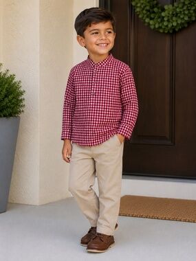 Edgehill Collection Boys Check Long Sleeve Shirt and Pants Set 6 y.o.